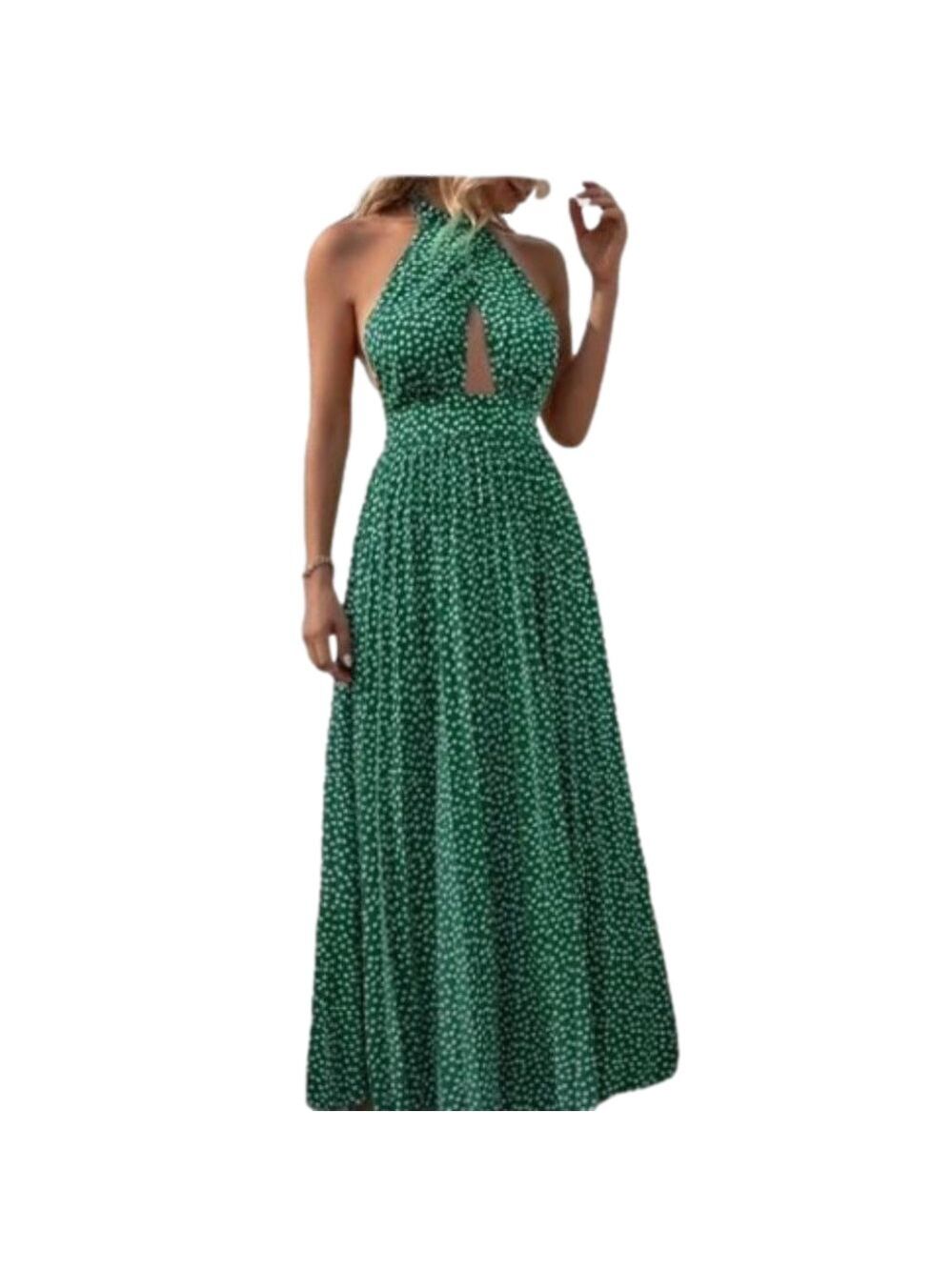 Green Halter Dress Floral Halter Maxi Dress‎ from Shein. Size Large